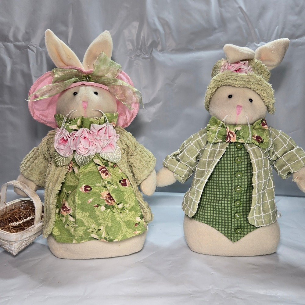 Vintage Easter Bunny Couple Plush‎ Figures RAZ Imports Sweet Pea Collectible